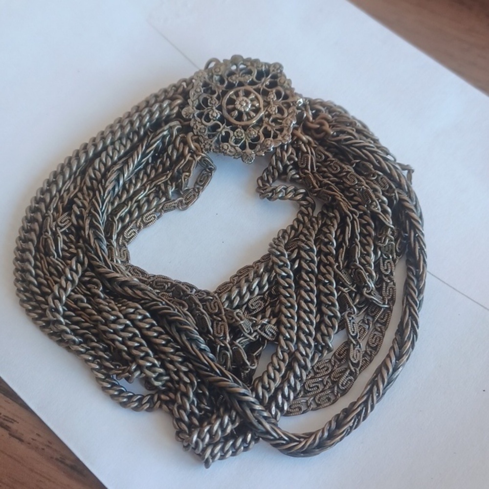DE MARIO Vintage 1940s Bracelet Floral clasp Metal rope, multi-chain, 7"